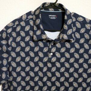 UNTUCKit Shirt Mens 2XL Short Sleeve Polo Navy Blue White Leaves Cotton